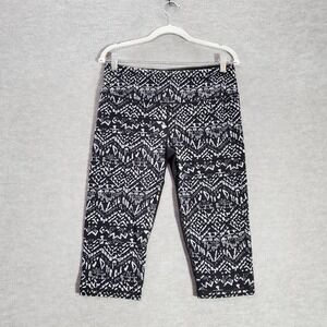 Victorias Secret Women Activewear Pants Large Black Aztec Cropped VSX‎ Sport